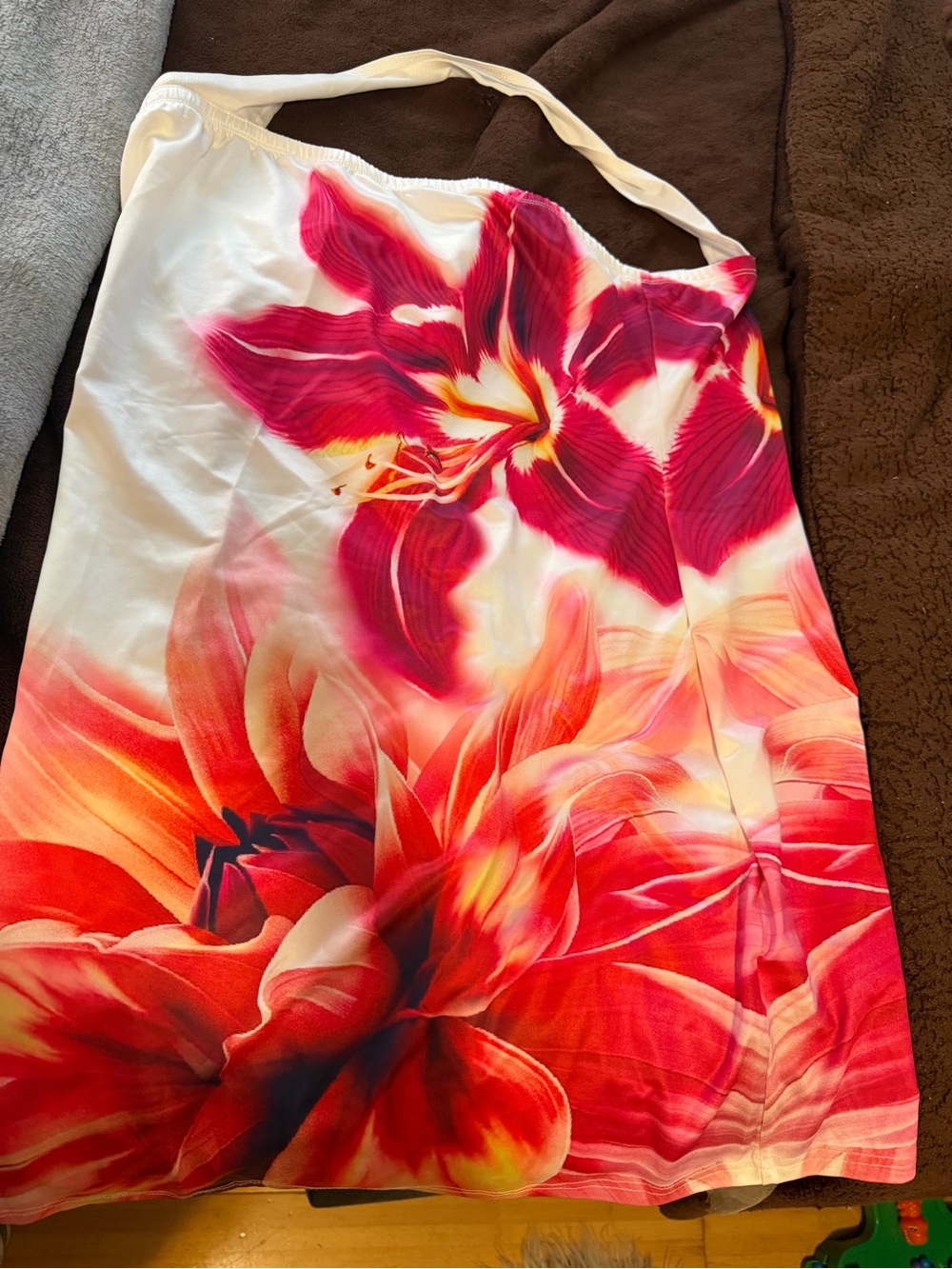 Vibrant Floral Halter Dress in Red, Pink & White